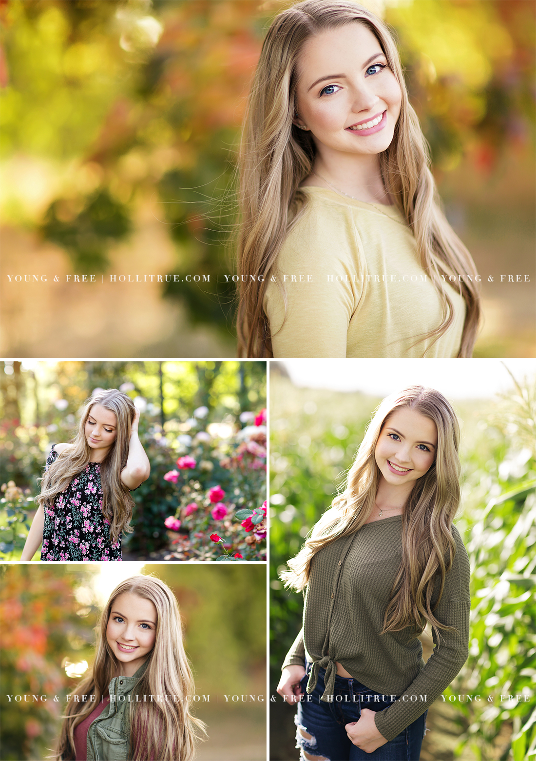 Eugene Senior Photographer Holli True Photography Downtown Garden Nature High Senior Pictures Oregon Senior Outfit Locations Authentic Real Natural Candid Moments Photography Mentoring Photography Workshop Senior Posing Education for Photographers Bokeh Roses Flowers Sunlight