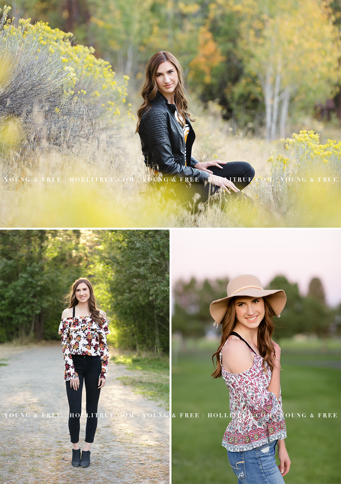 Bend, Oregon high school Senior Portrait Session in the fall at sunset in a park and with a horse by Eugene Senior Portrait Photographer, Holli True Photography