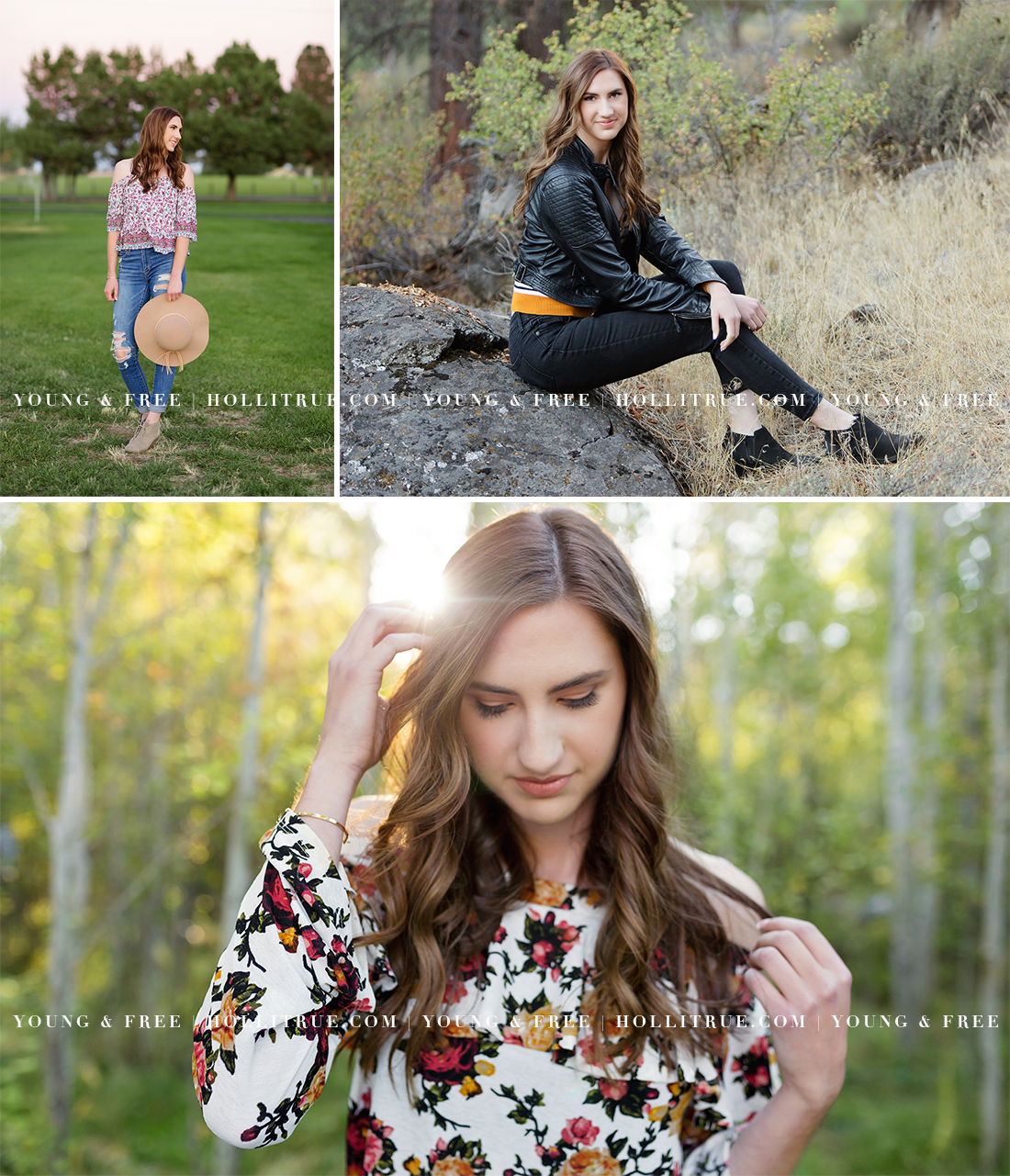 Bend, Oregon high school Senior Portrait Session in the fall at sunset in a park and with a horse by Eugene Senior Portrait Photographer, Holli True Photography