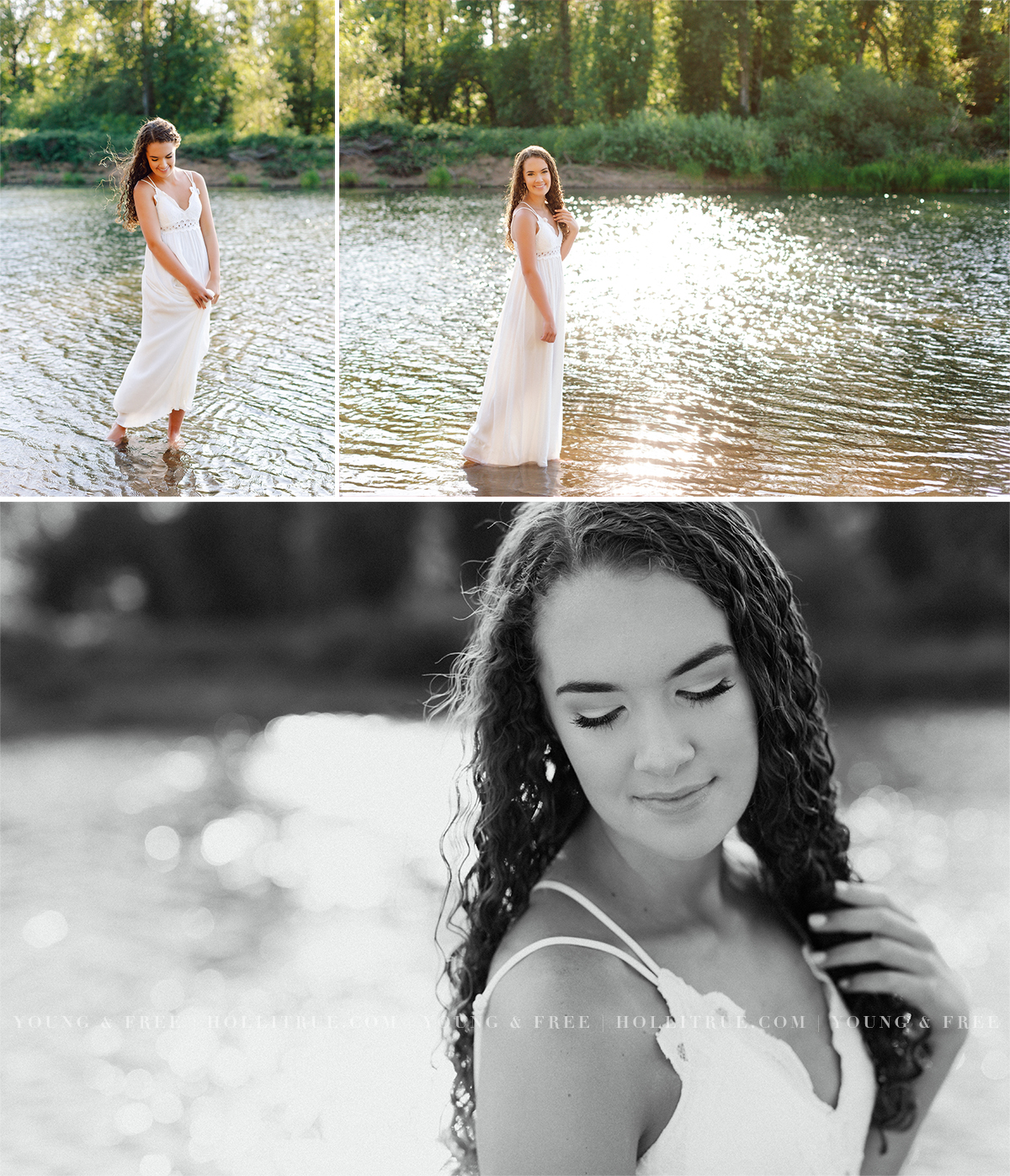 Corvallis Senior Pictures in a river at sunset