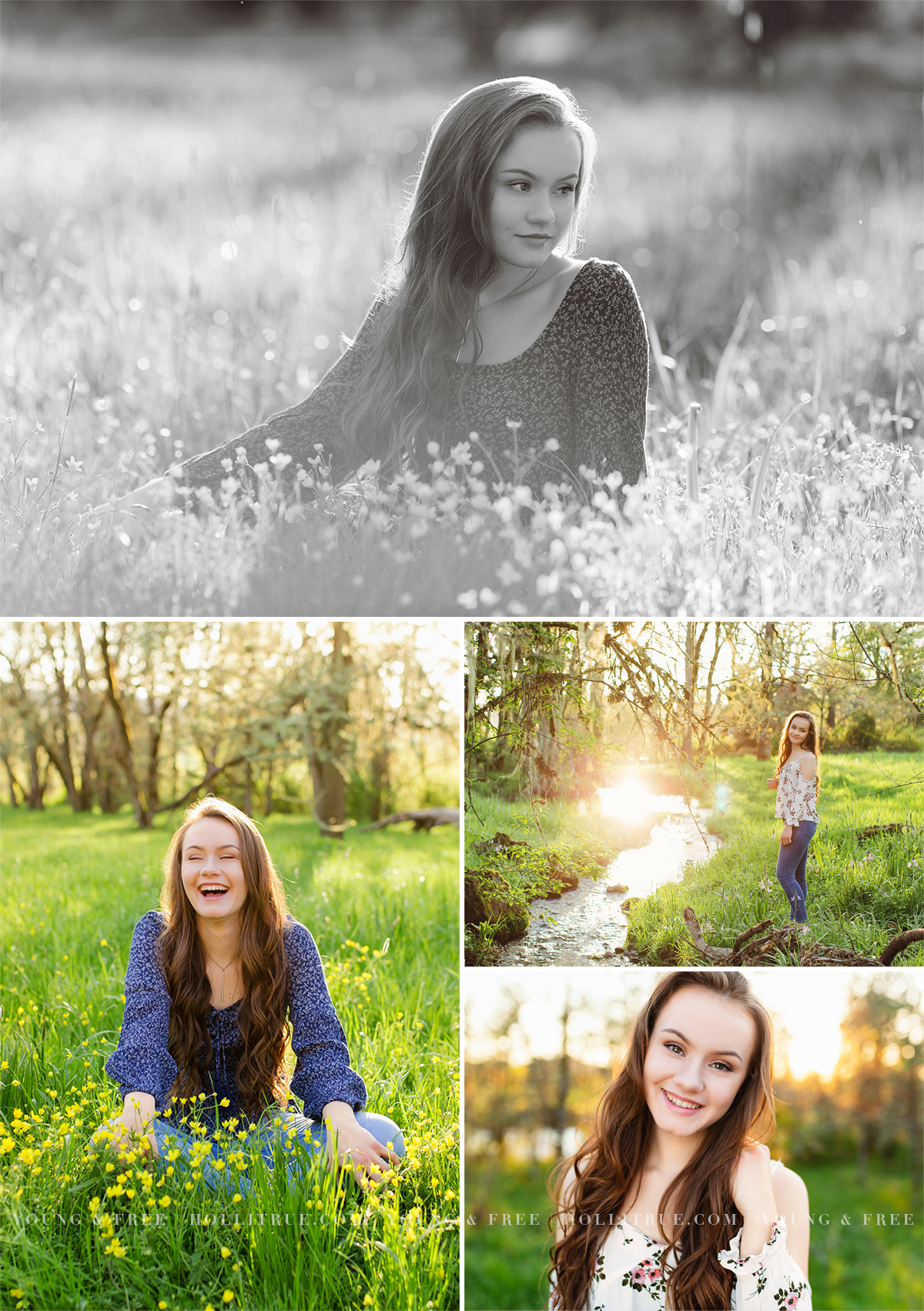 Senior pictures in a field at sunset by Eugene Oregon high school senior portrait photographer, Holli True