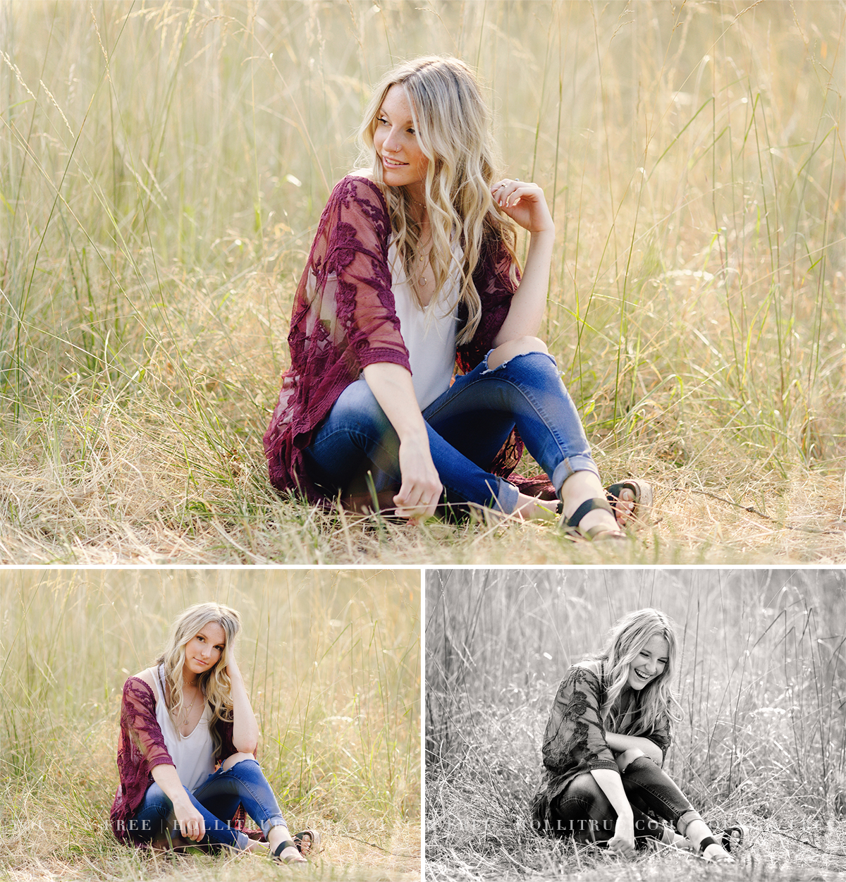 Senior Girl in a field of tall grass at sunset by Oregon Senior Photographer, Holli True