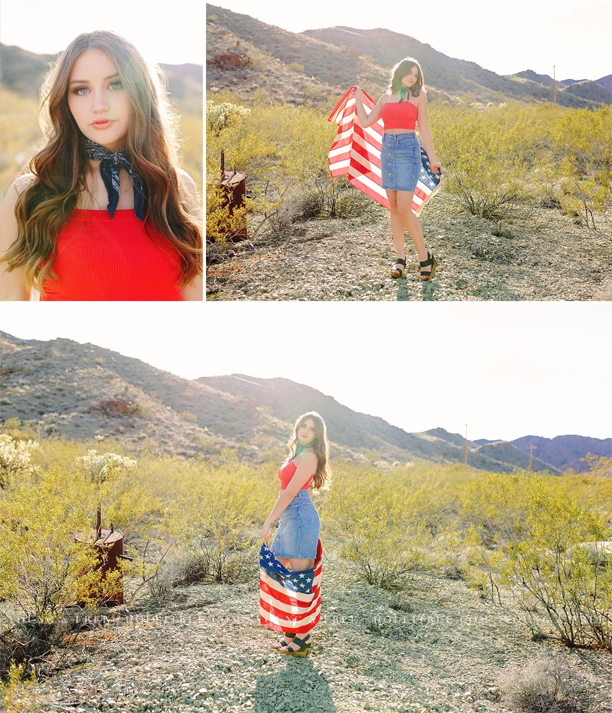 American Flag Senior Pictures at Nelson Ghost Town in Vegas by Oregon Destination Senior Photographer, Holli True