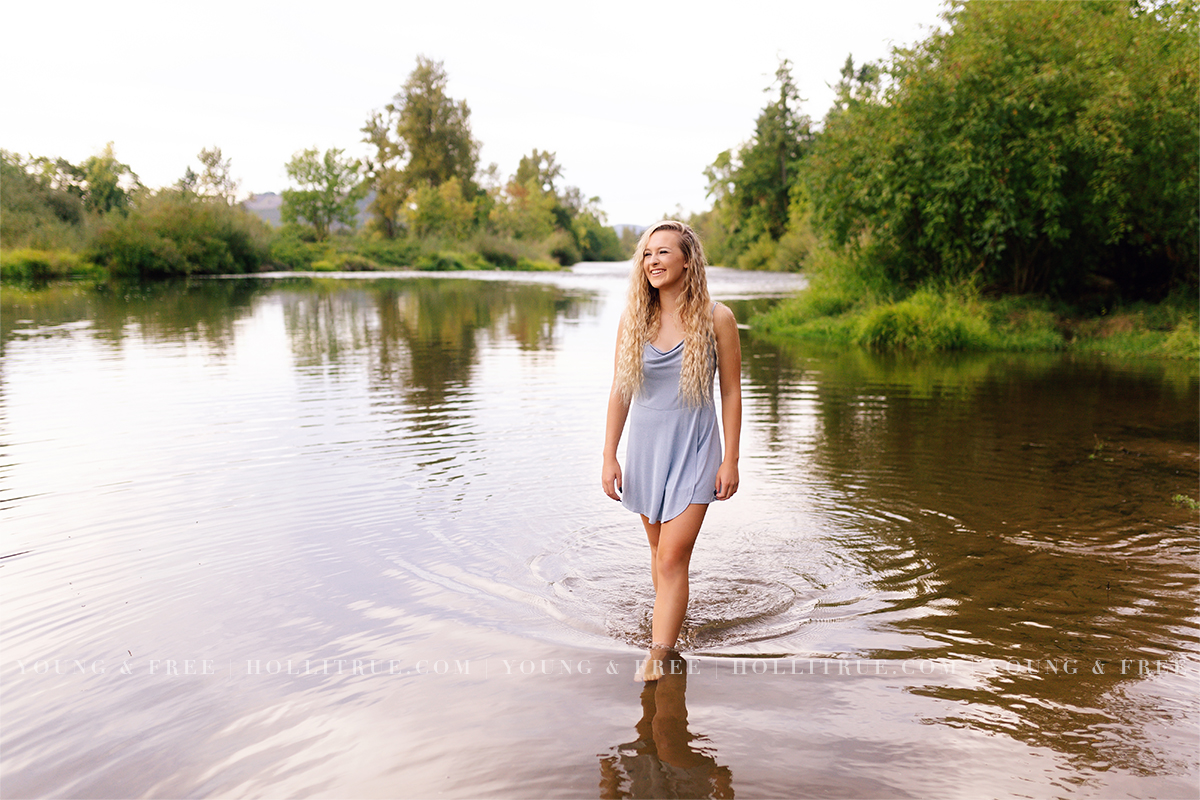 Beautiful river senior pictures in a natural park at sunset by Holli True Photography