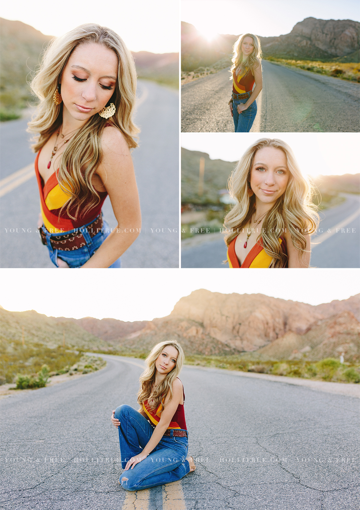 Sunset Senior Pictures in the Las Vegas Desert with sunflare by Oregon Senior Portrait Photographer, Holli True Photography