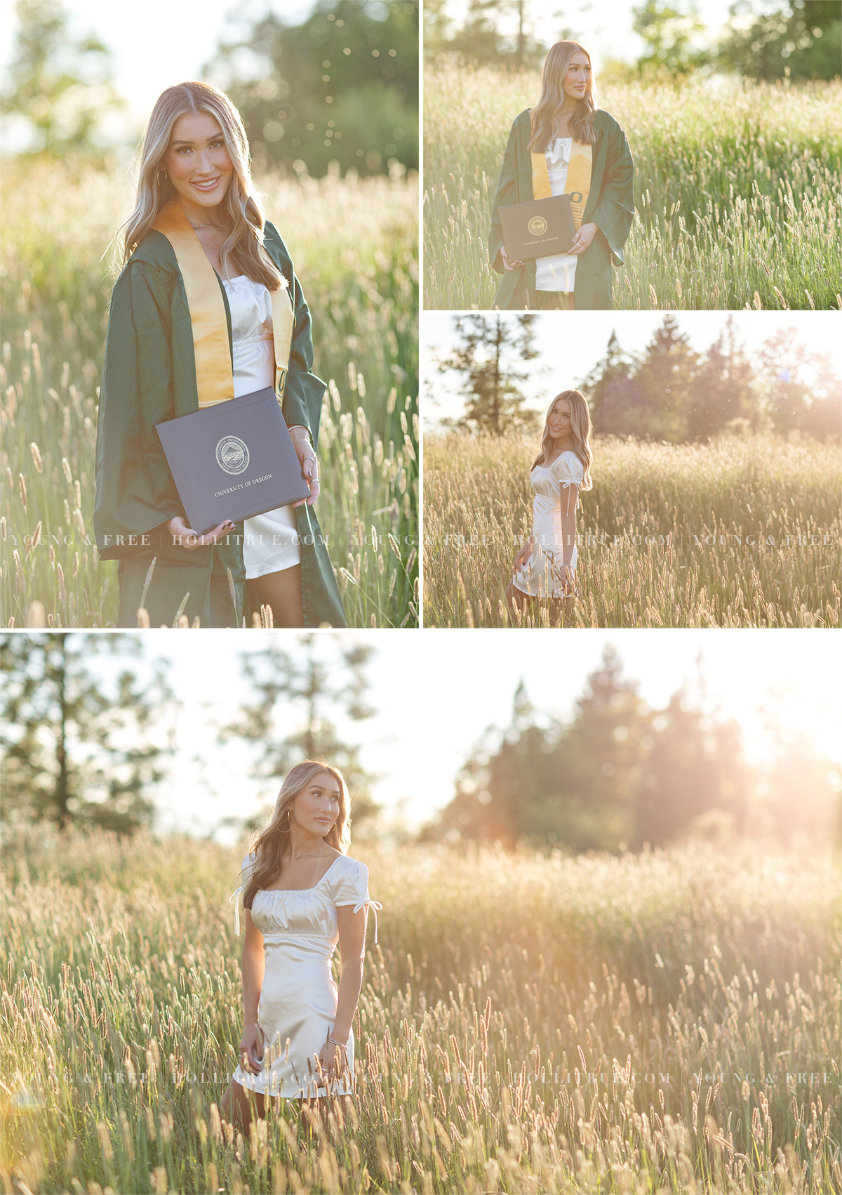 Sunset U of O College Senior Pictures at sunset in a field of tall grass by Holli True