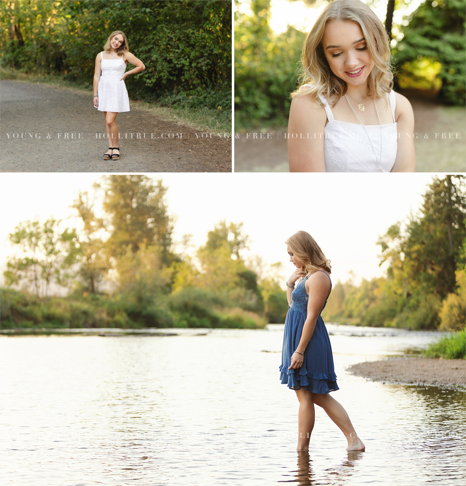 Summer senior pictures in a river at sunset with Corvallis Oregon high school senior, Sierra, by Holli True Photography