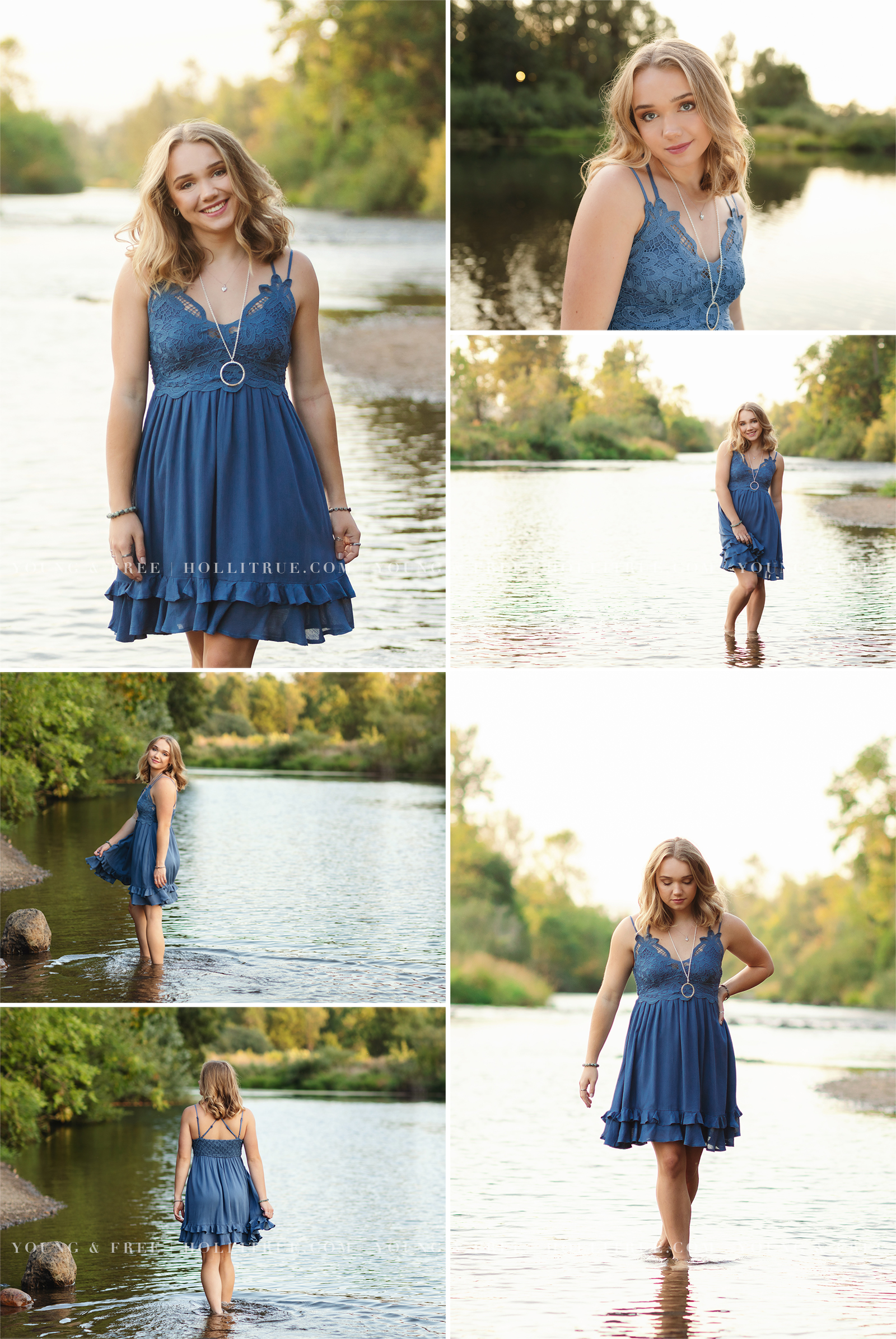 Summer senior pictures in a river at sunset with Corvallis Oregon high school senior, Sierra, by Holli True Photography