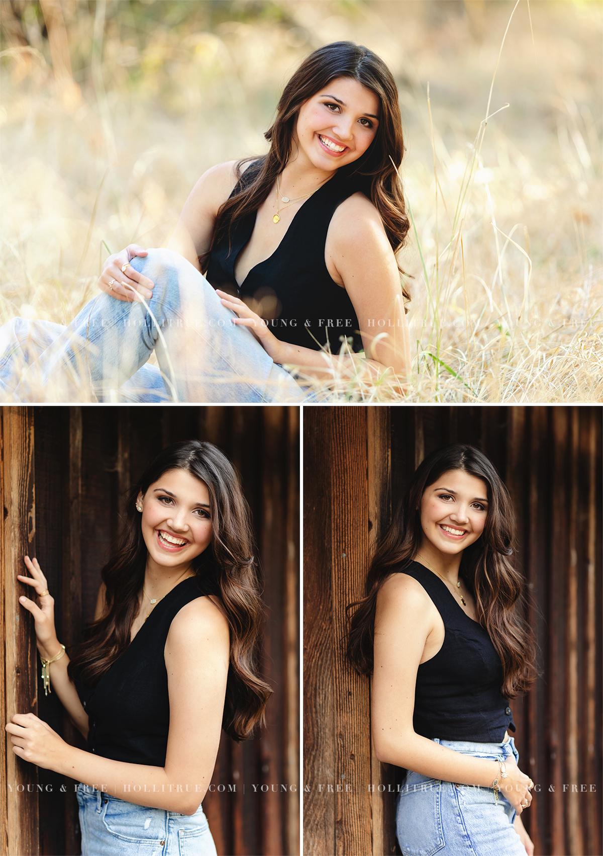 Senior session in an open field and with an old, rustic barn in Eugene, Oregon 