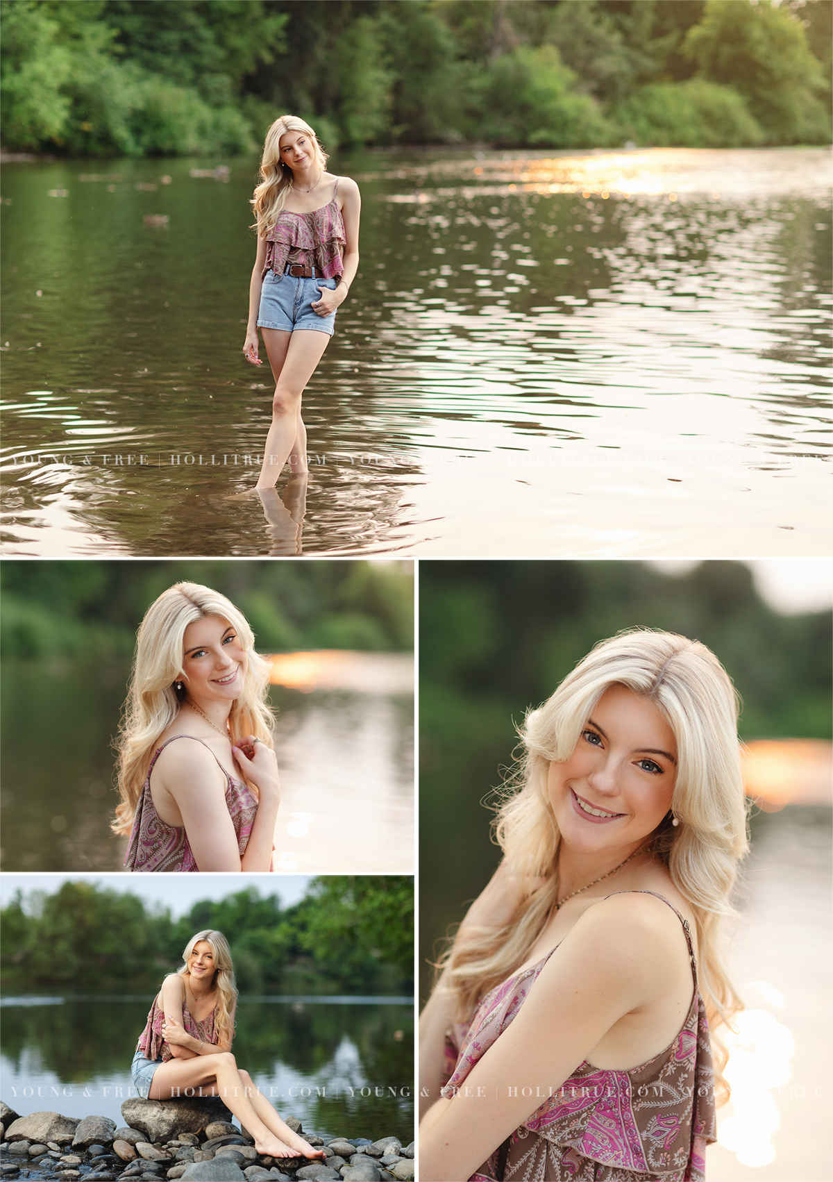 Gorgeous senior pictures in a river at sunset by Eugene, Oregon high school senior portrait photographer, Holli True