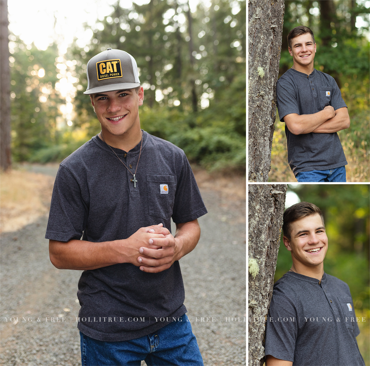 Natural senior guy portrait session posing on a gravel road at sunset in Eugene, Oregon, by Holli True Photography
