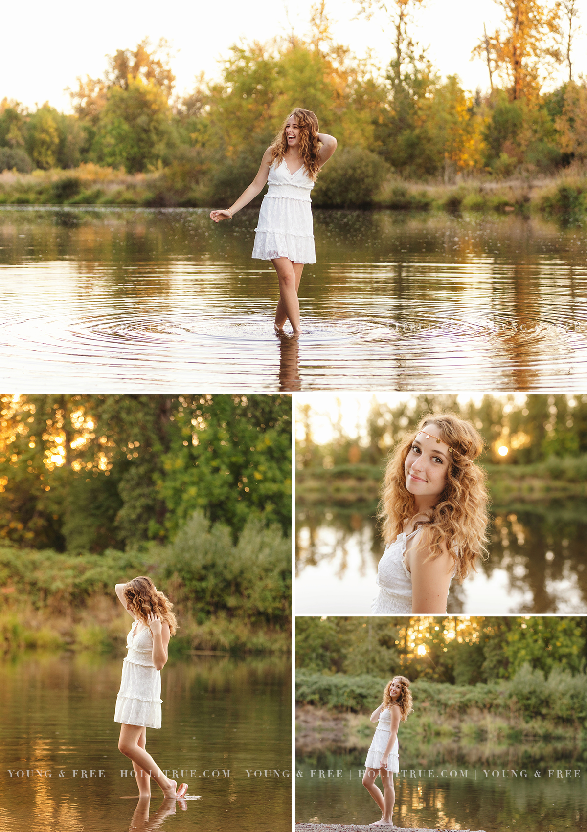 High School Senior Girl standing in a river at sunset by Eugene Oregon Photographer, Holi True Photography