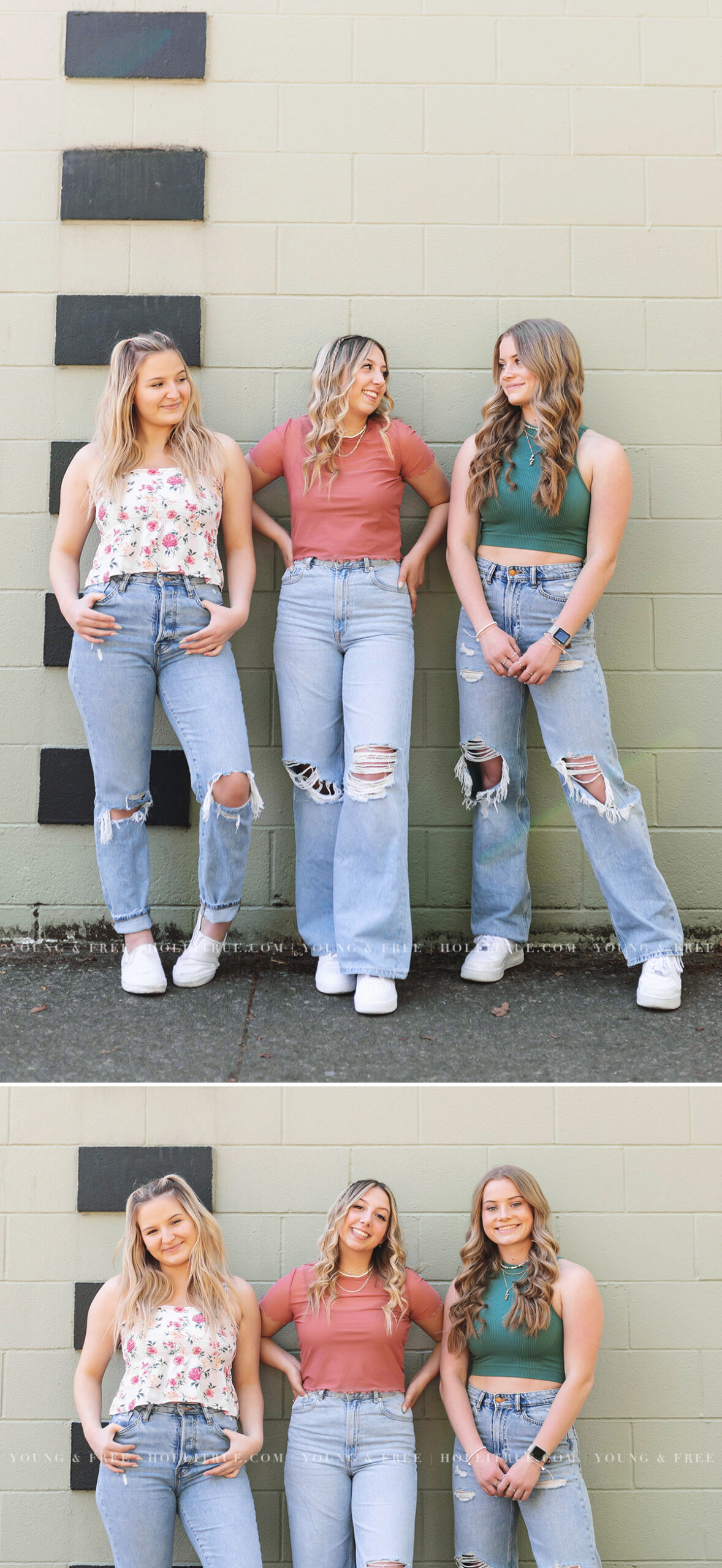 Casual and candid senior pictures of three best friends by Holli True Photography