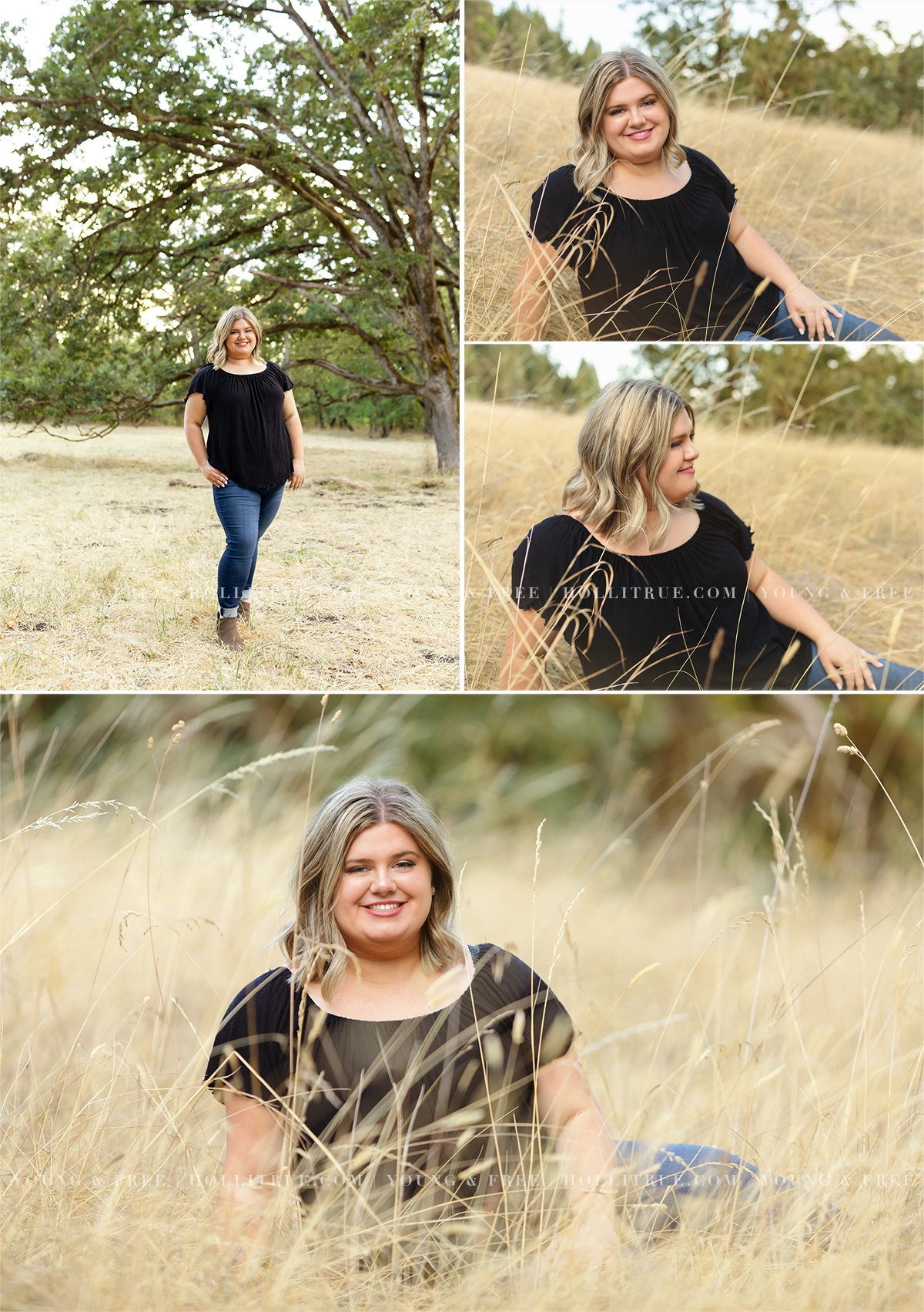 Natural field senior pictures with tall grass in Eugene, Oregon