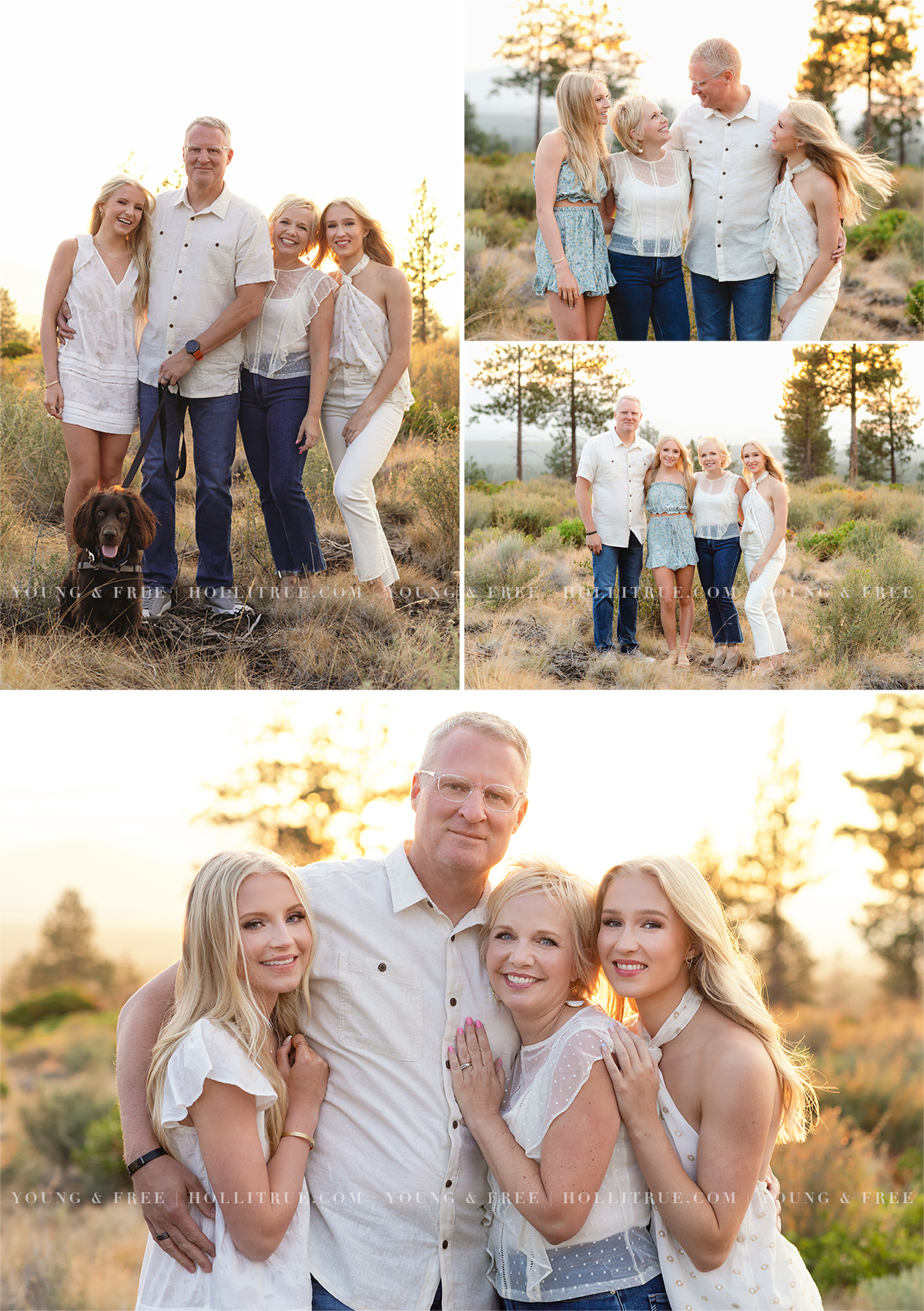 Senior Pictures with the family at sunset on a mountain top at sunset with gorgeous natural light in Bend Oregon by Holli True Photography