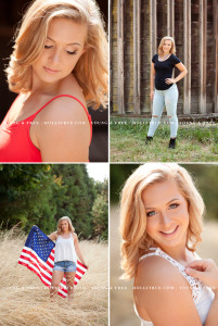 Rustic country inspired senior pictures with an American flag by Oregon high school senior photographer, Holli True, in natural light at a park