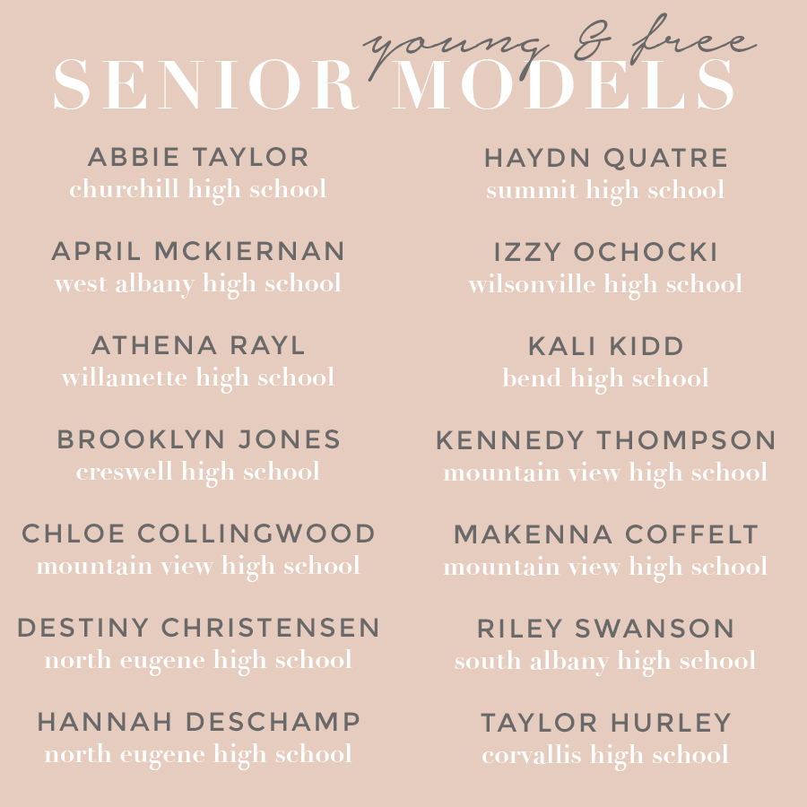 2017 Young & Free Senior Model Team for Holli True, high school senior portrait photographer based in Oregon.